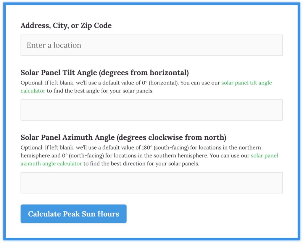 Peak Sun Hours Calculator